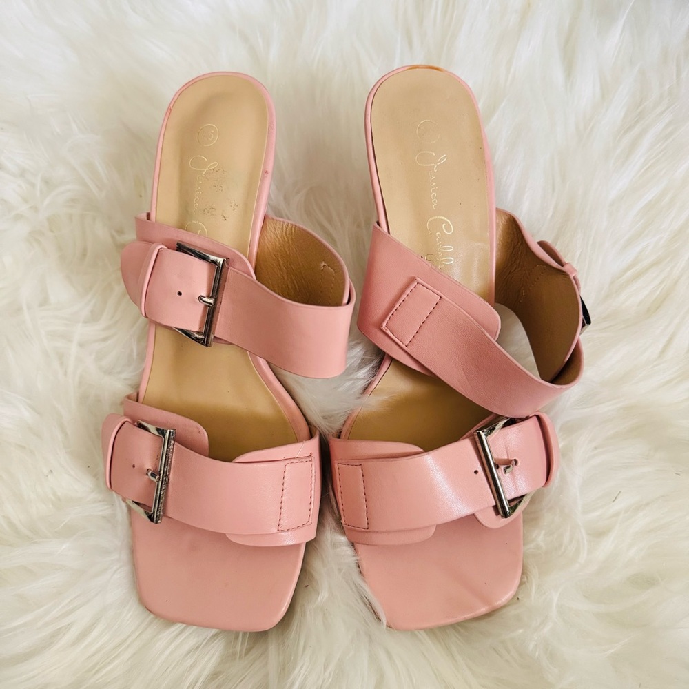 Jessica Carlyle pink high heels strappy summer buckle sandals